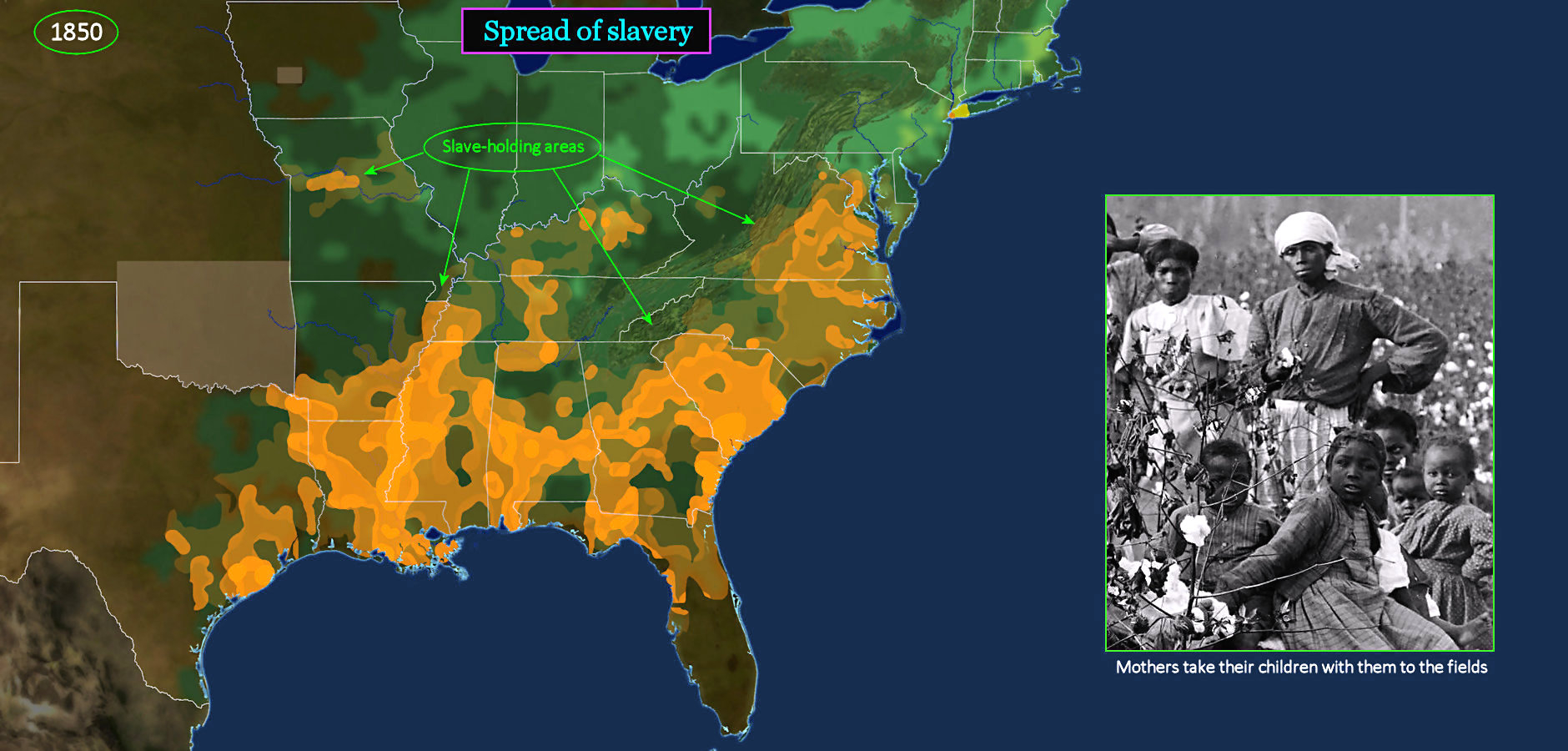 Spread of slavery, 1850 map